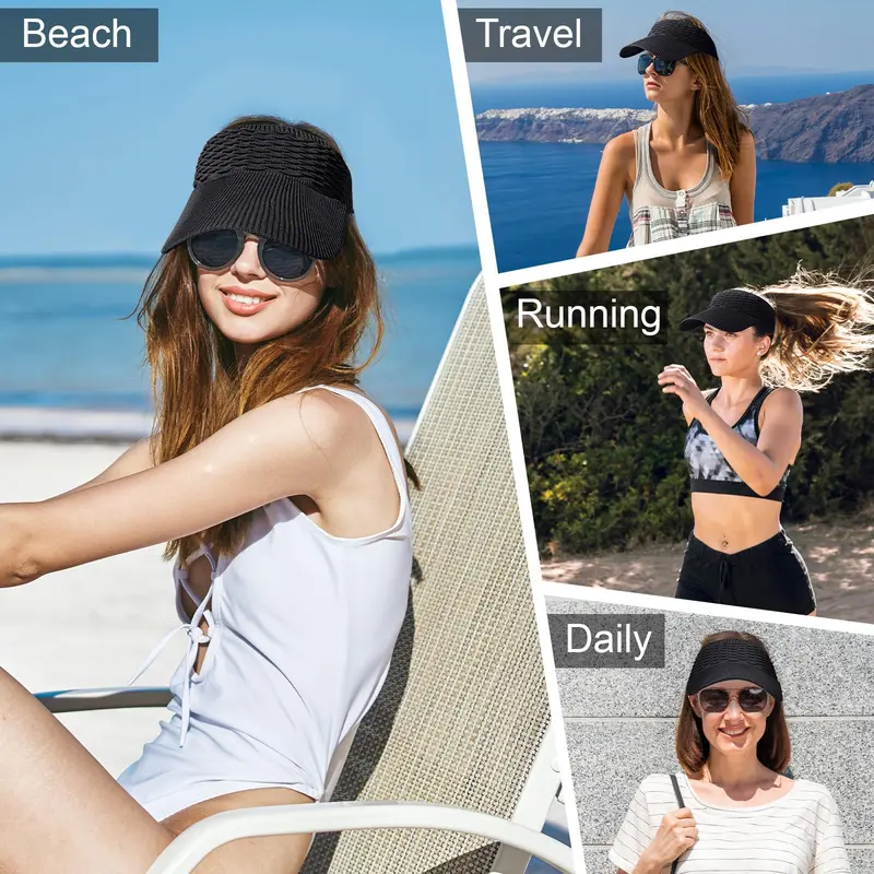 2Pcs Women's High Ponytail Sun Visor Hat