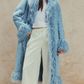Powder Blue Faux Fur Trim Maxi Coat
