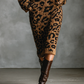Women's Leopard Jacquard Knit Zipper Neck Midi Dress