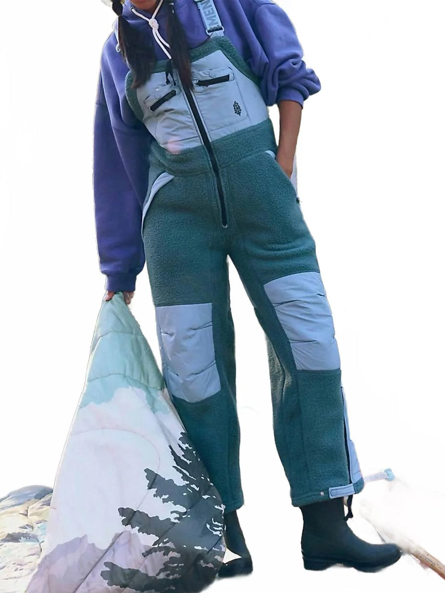 Adjustable Buckle Straps Zip Up Pockets Ski Wear Jumpsuit