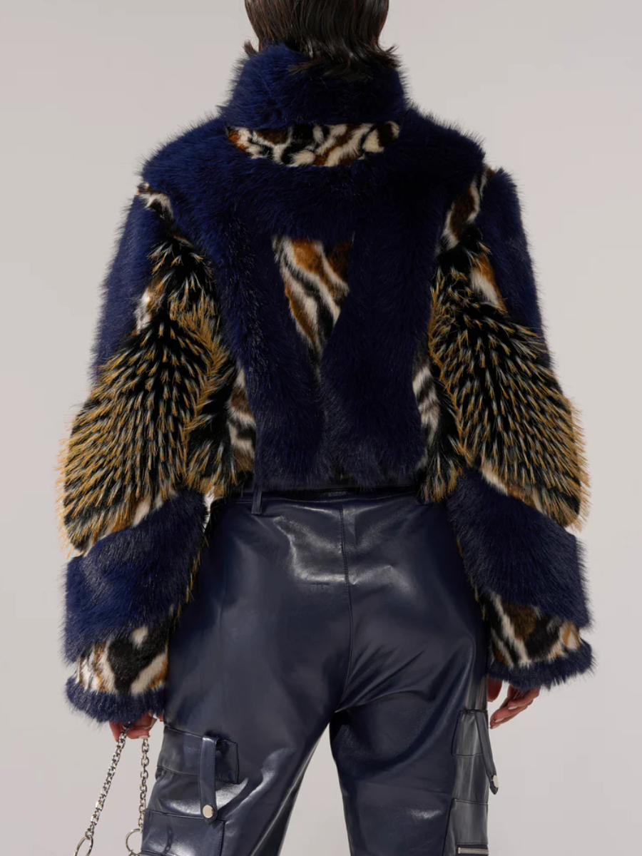 Mixed Animal Print Faux Fur Jacket