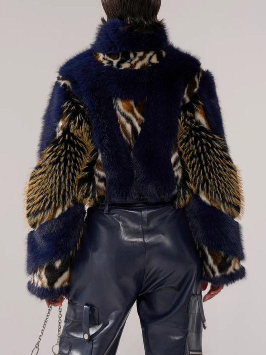 Mixed Animal Print Faux Fur Jacket