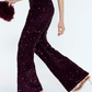 Velvet Sleeveless Sequin Drape Top and Trousers Set