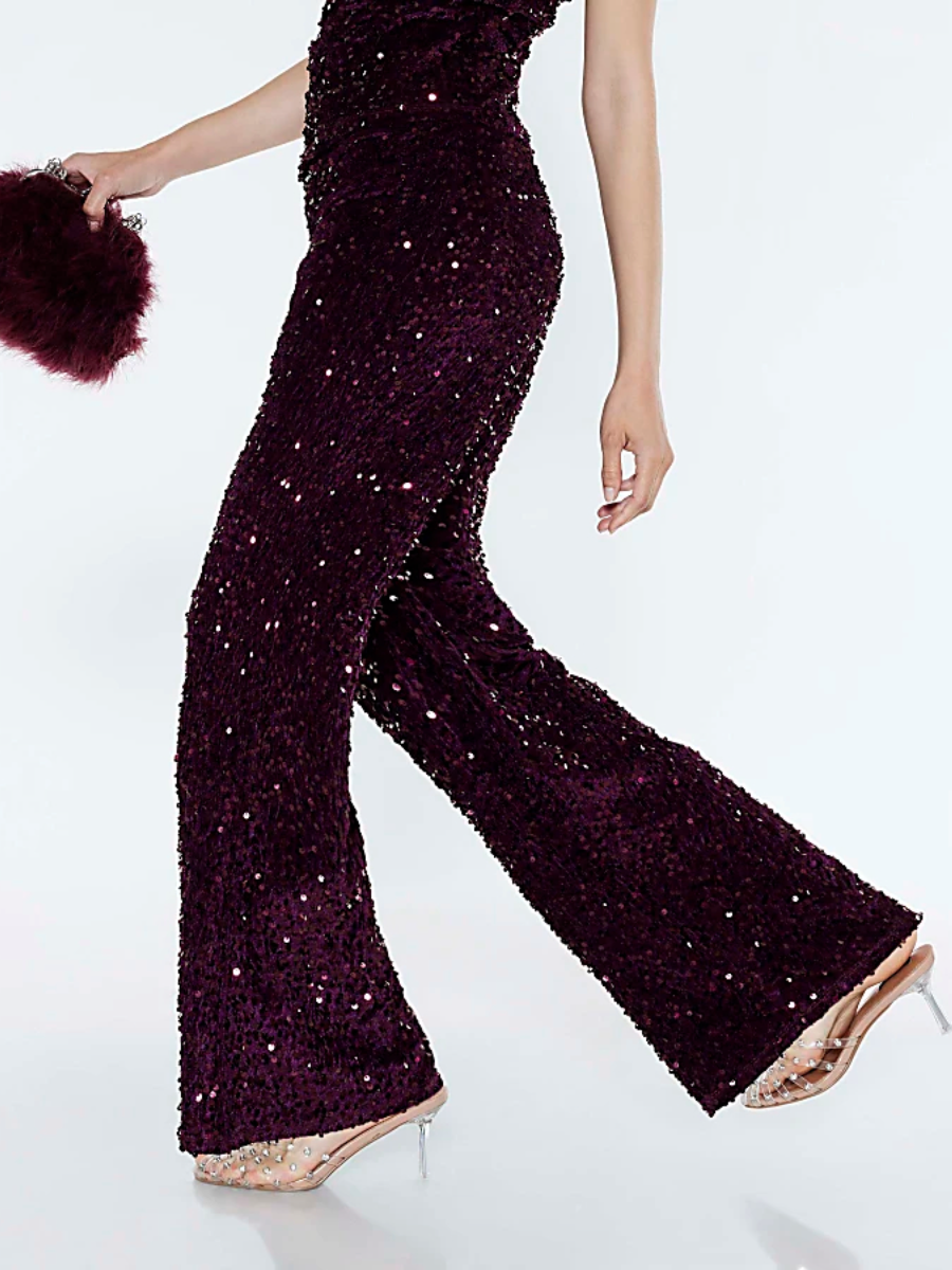 Velvet Sleeveless Sequin Drape Top and Trousers Set