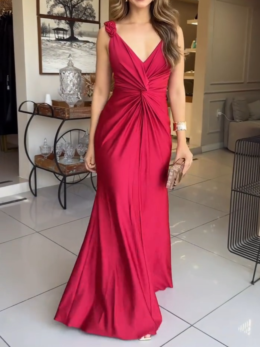 Royal Floral Strap Ruched Dress