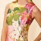 Vibrant Garden Floral Satin Sheath Dress