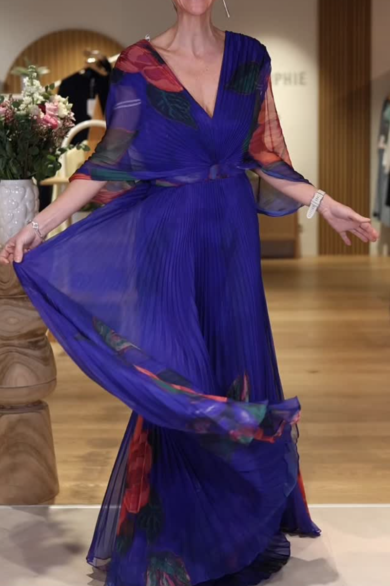 Elegant V-neck Chiffon Maxi Dress