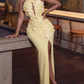3D Floral Yellow Halter Cutout Maxi Dress
