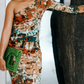 Abstract One Shoulder Ruched Maxi Dress