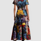 Floral Print Short Sleeve Belted Tiered Dress