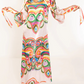High Neck Bell Sleeve Psychedelic Swirl Print Maxi Dress