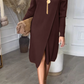 High-neck Slit Knit Dress