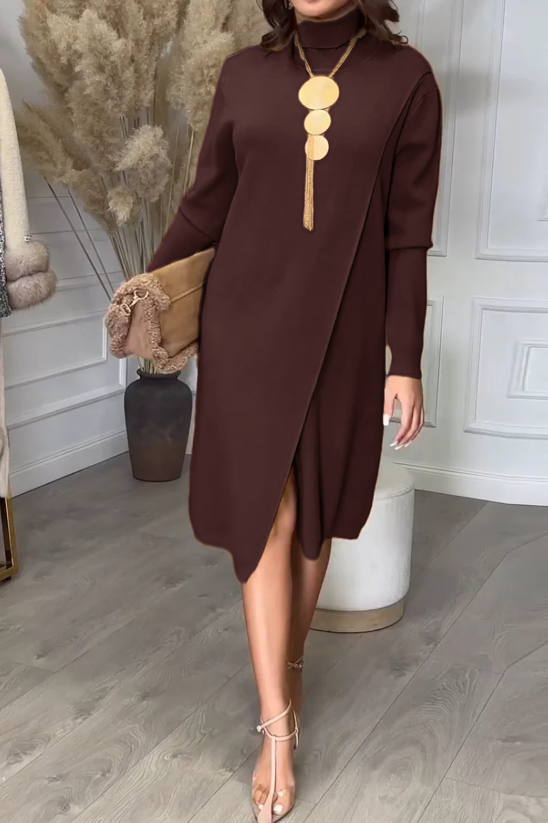 High-neck Slit Knit Dress