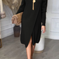 High-neck Slit Knit Dress