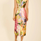 Vibrant Garden Floral Satin Sheath Dress