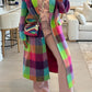 Multi Check Single Breasted Oversized Coat