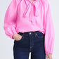 Ruffled Neck Adjustable Bow Balloon Sleeves Blouse