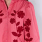 Floral Embroidery Band Collar Ruffle Trim Dress