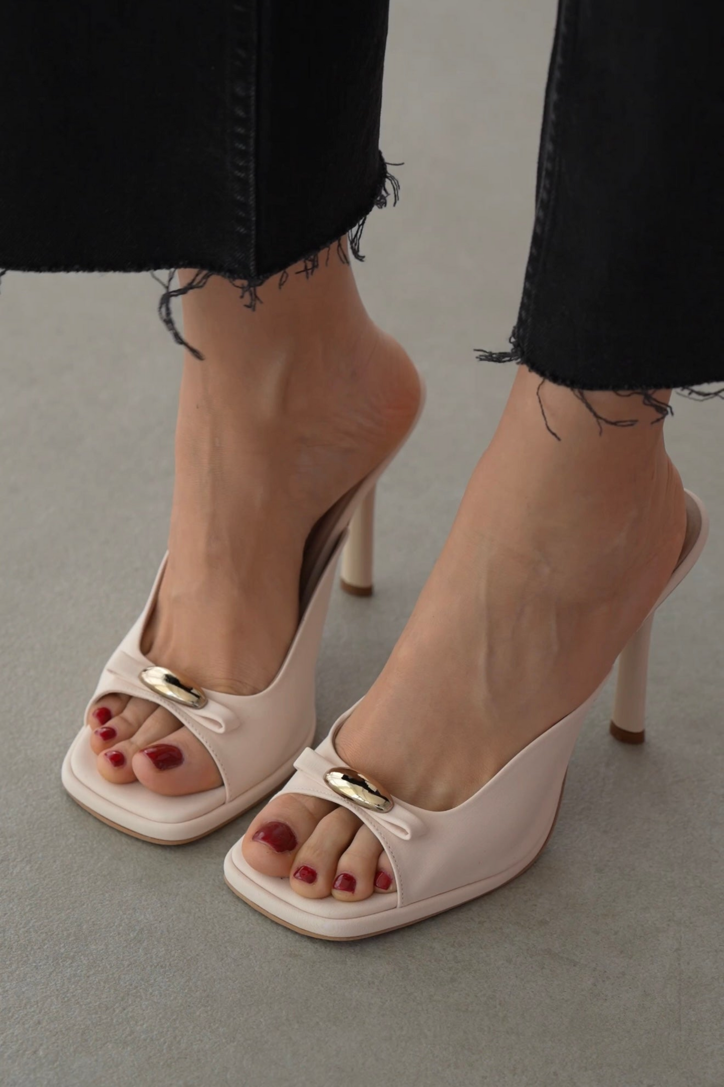 Women's Open-Toe Gold Metal Accent Stiletto Mules