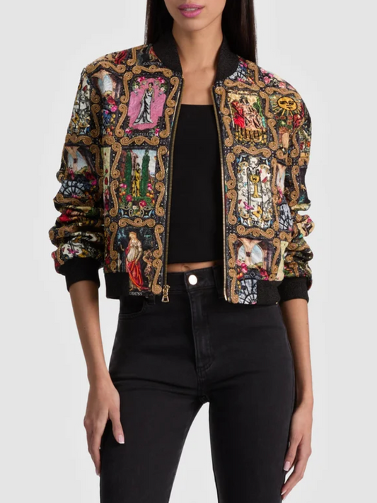 Artistic Medieval Collage Print Zip-Up Bomber Jacket