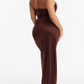 Brown Warm Horizon Satin Maxi Gown
