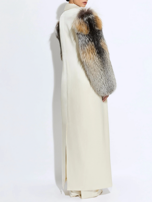 Satin Double Breasted Coat With Fur