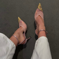 Lace Pumps with Metal Lace Detail