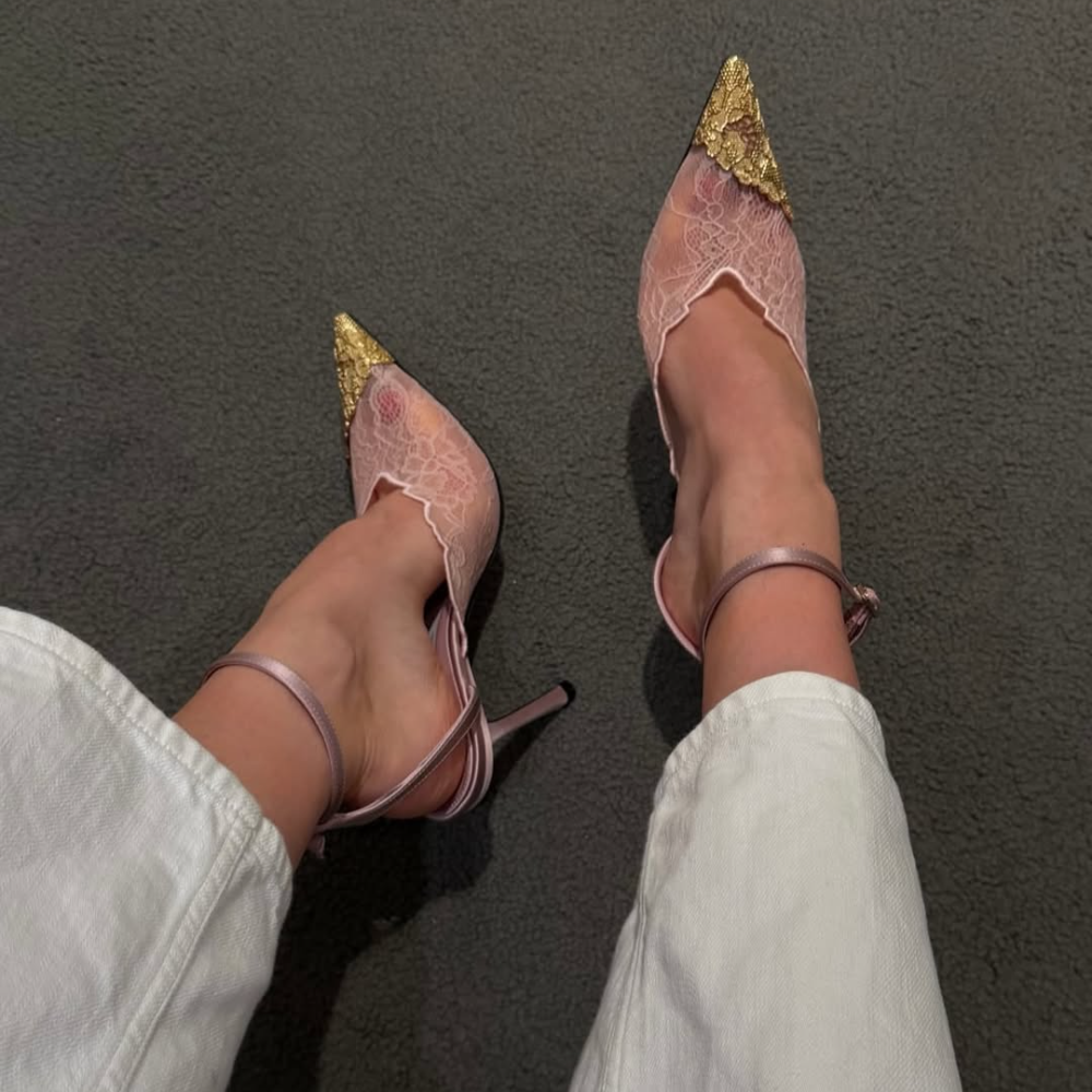 Lace Pumps with Metal Lace Detail