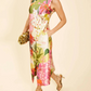 Vibrant Garden Floral Satin Sheath Dress