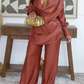 Deep V Neckline Lantern Sleeve Set