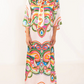 High Neck Bell Sleeve Psychedelic Swirl Print Maxi Dress