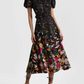 Midnight Garden Puff Sleeve Belted Midi Shirt Dress