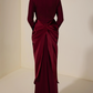 Satin Metal Decorations Long Sleeve Midi Dress