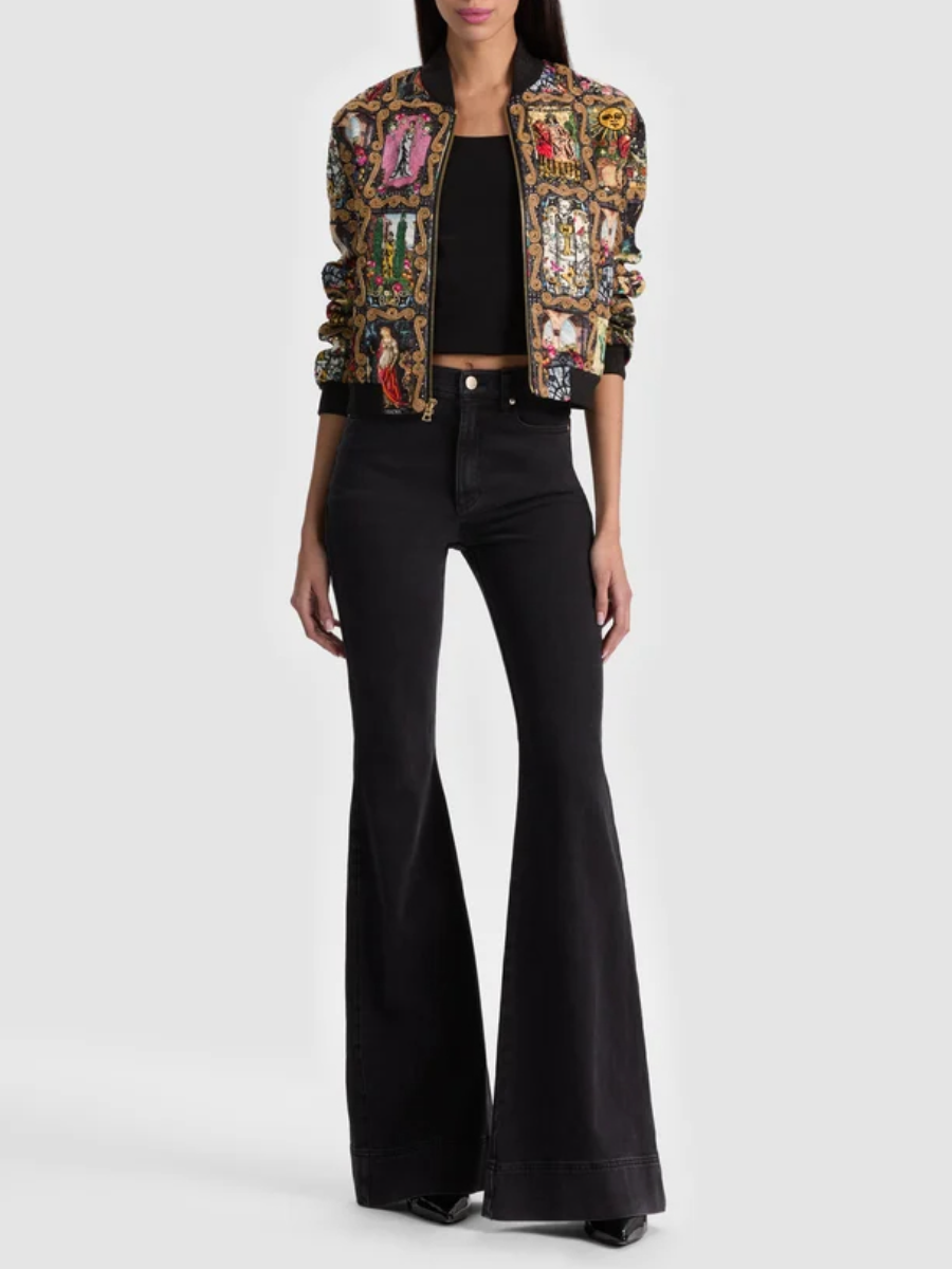 Artistic Medieval Collage Print Zip-Up Bomber Jacket
