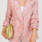 Elegant Pearl Button Woven Tweed Blazer