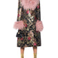 Detachable Faux Fur Patchwork Floral Print Coat
