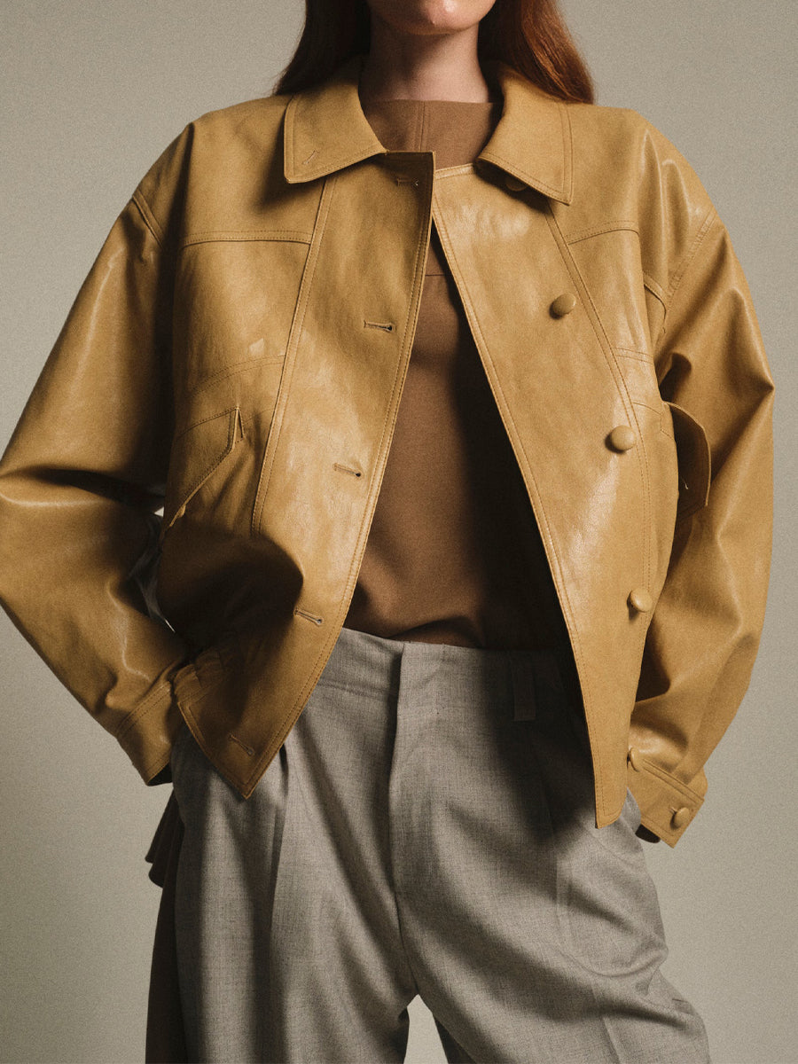 Faux-Leather Bomber Jacket