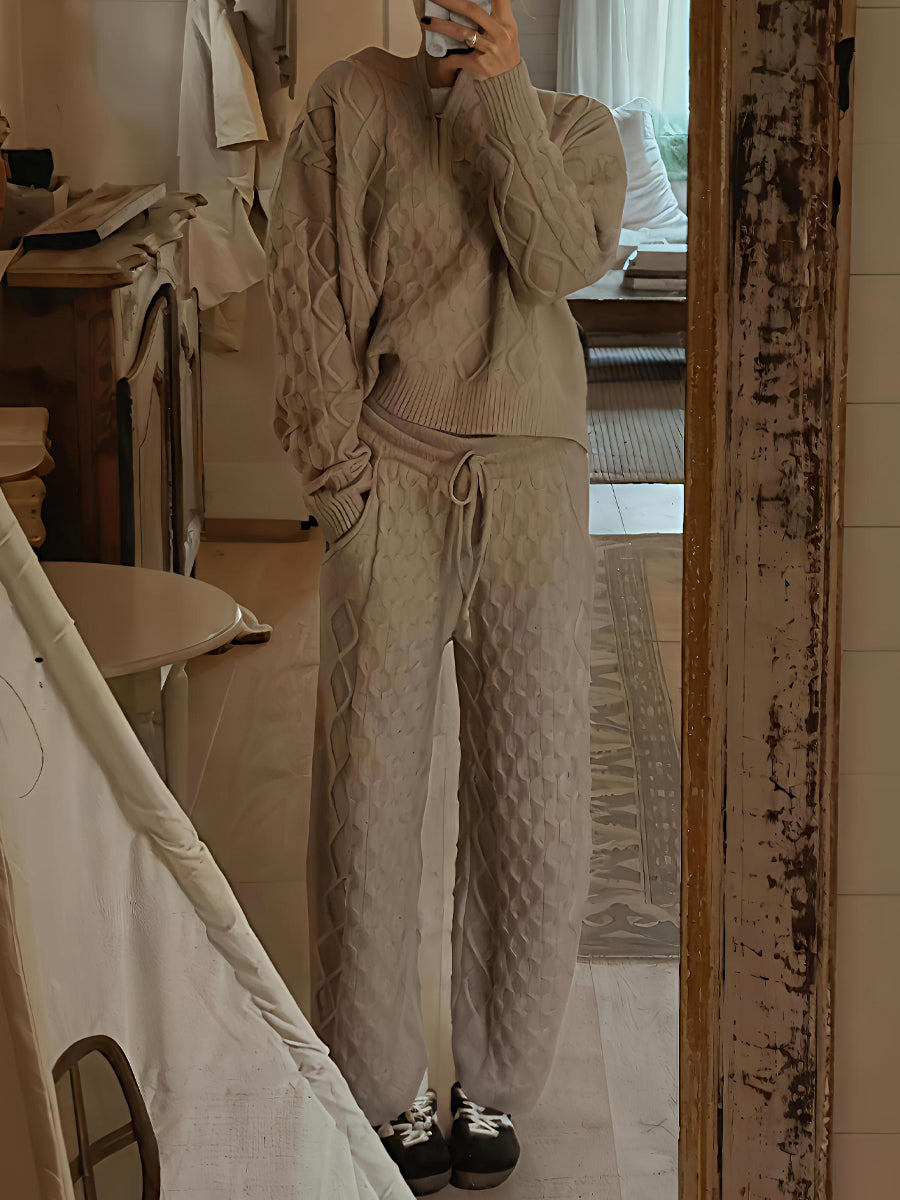 Half-zip Neck Cable Knit Sweater Two Pieces Set