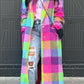Multi Check Single Breasted Oversized Coat