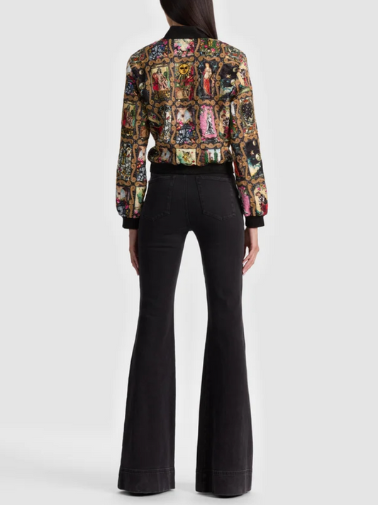 Artistic Medieval Collage Print Zip-Up Bomber Jacket