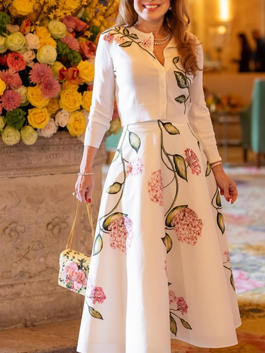 Elegant Hydrangea-Print Two-Piece Set