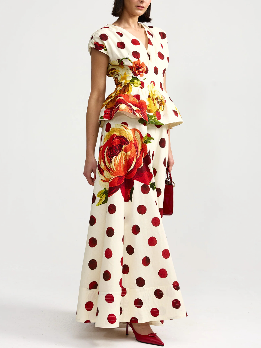 Red Polka Dot Floral Two-Piece Dress