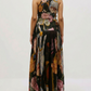 Exquisite Botanical Print Sleeveless Pleated Maxi Dress