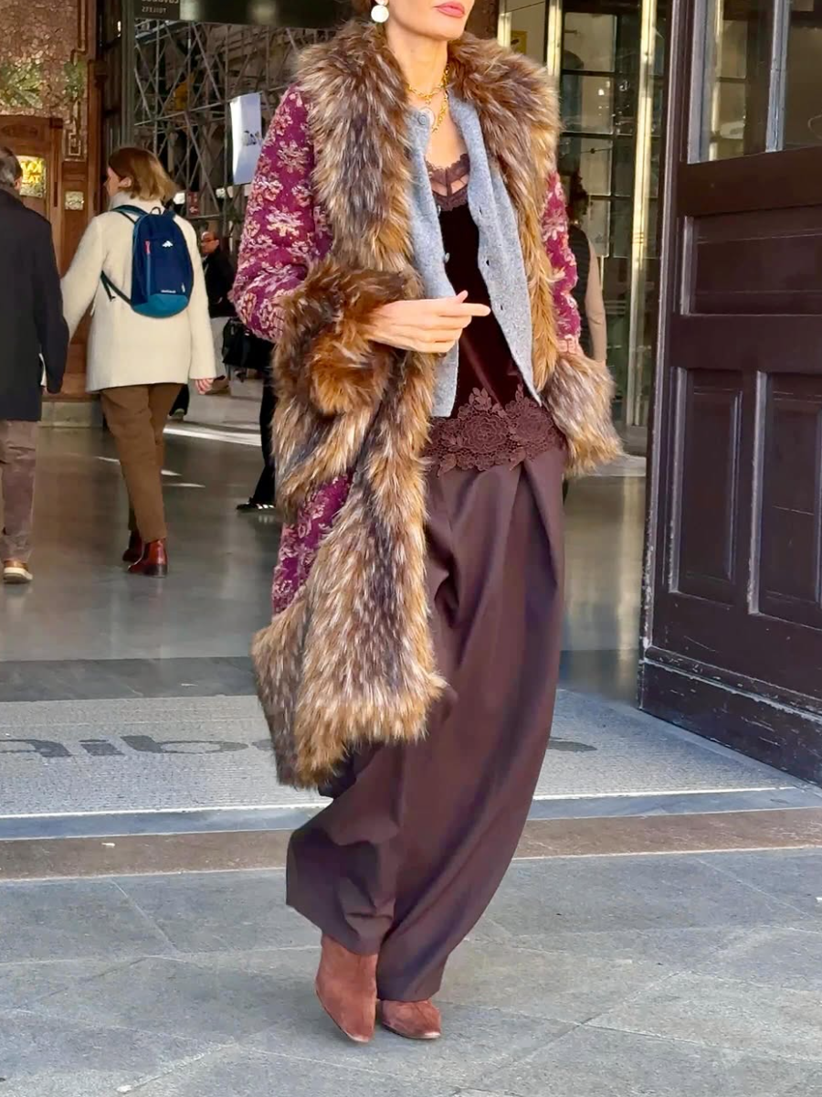 Jacquard Brushed Detail Long Coat