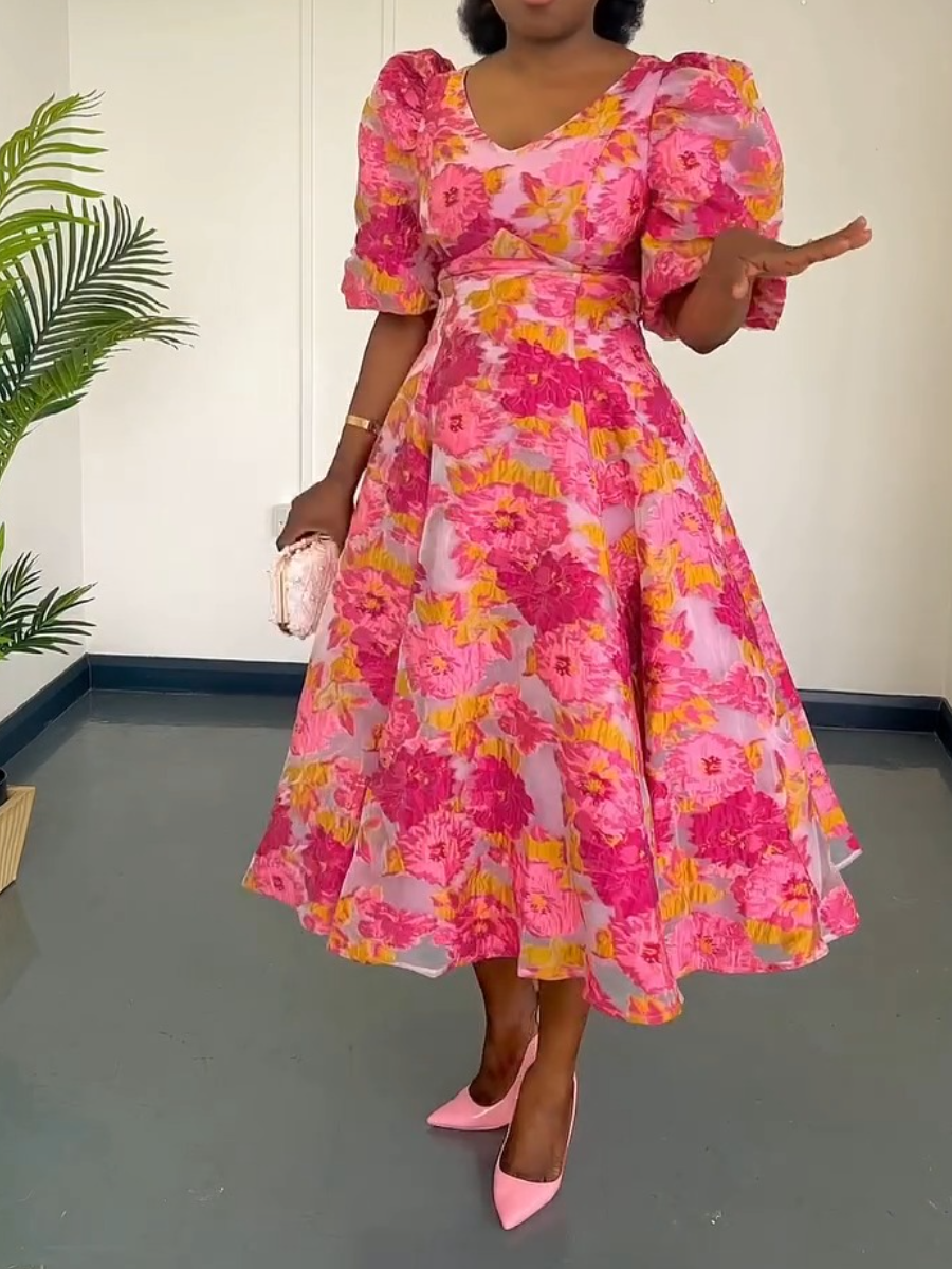 Elegant Summer Floral A-Line Midi Dress
