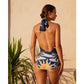 Halter Backless Tropical Print One Piece Swimsuit and Skirt