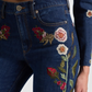 Embroidered Denim Military Jacket and Jeans Set