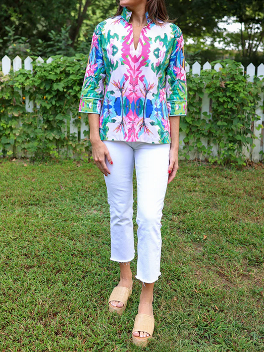 3/4 Sleeves Cotton Print Top