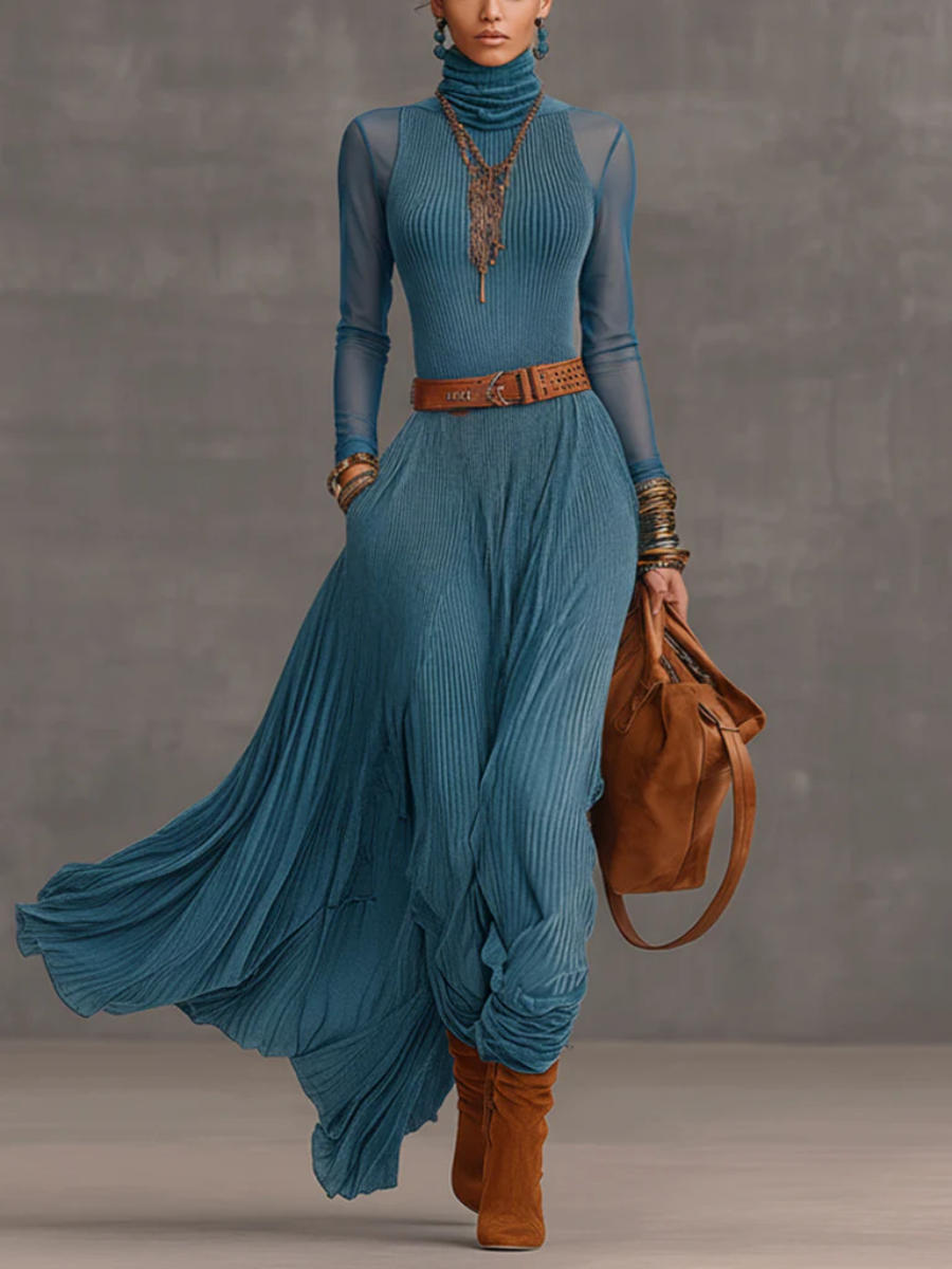 Velvet Mesh Sleeve Maxi Dress