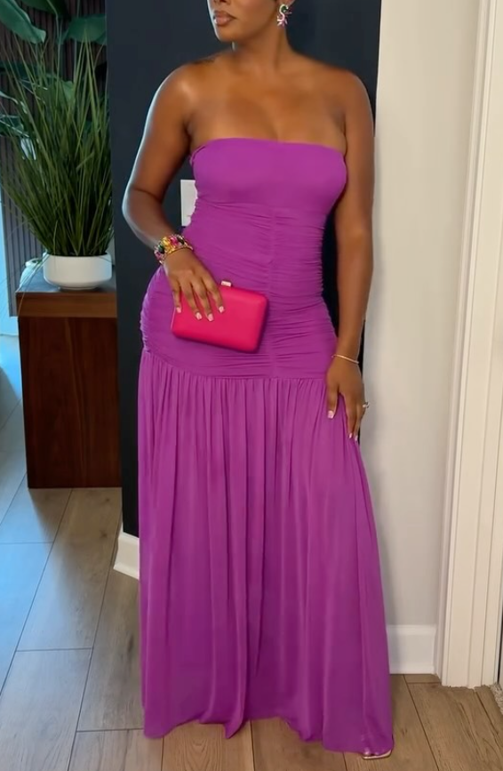 Elegant Ruched Strapless Maxi Dress